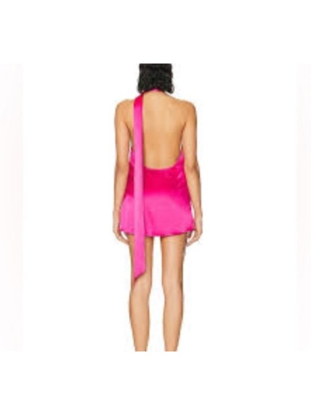 Seroya Kendall Silk Halter Mini Dress Hot Pink Backless Elegant Satin Medium - Picture 3 of 12